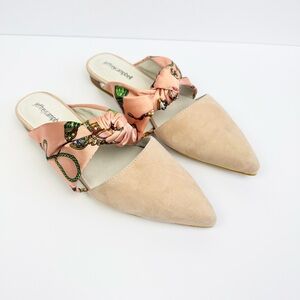 Jeffrey Campbell Anthropologie Charlin Bow Mules NEW Size 10 Nude Scarf Print